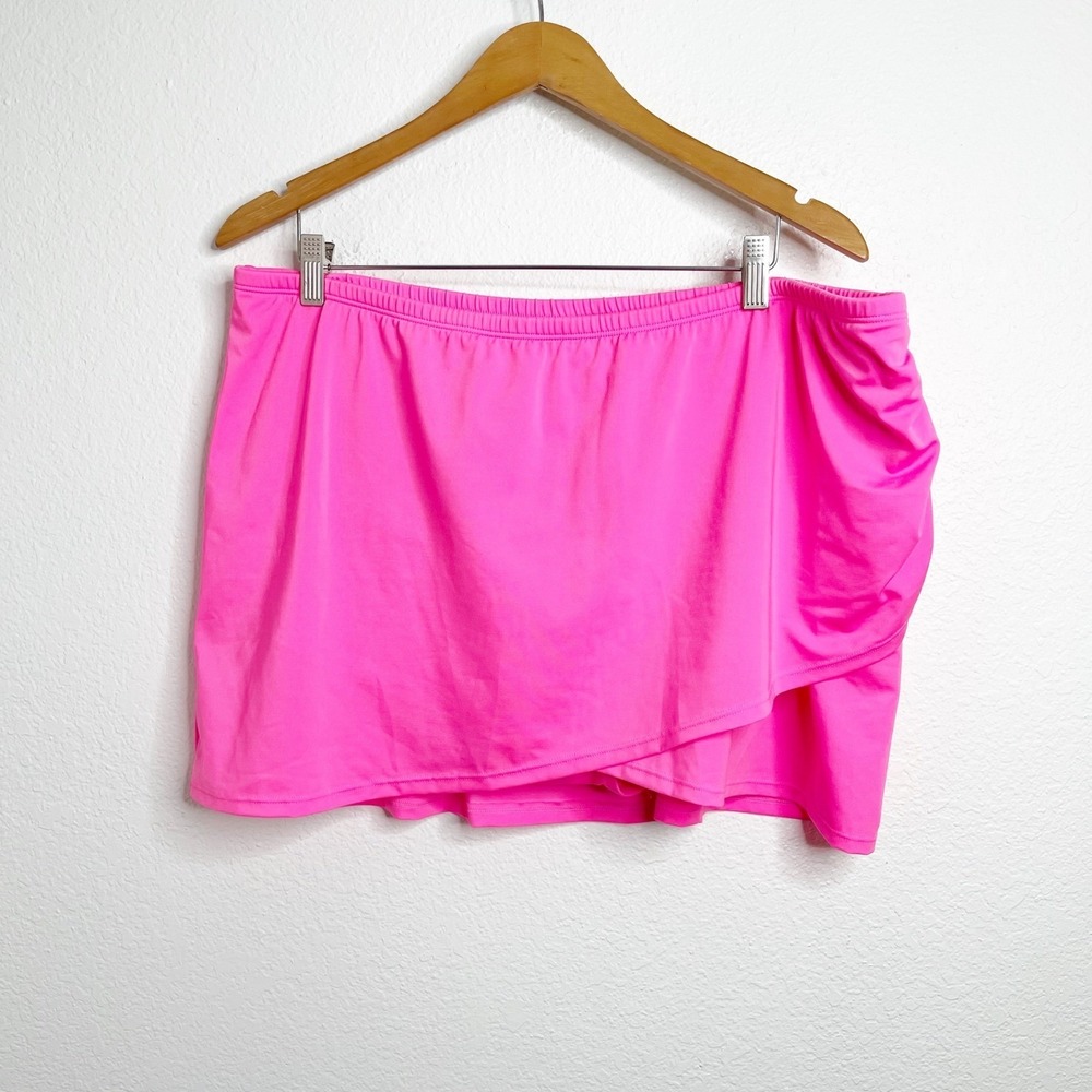 Swim by Cacique Neon Pink Ruched Faux Wrap Swim Skirt Bottom Size 18 Womens